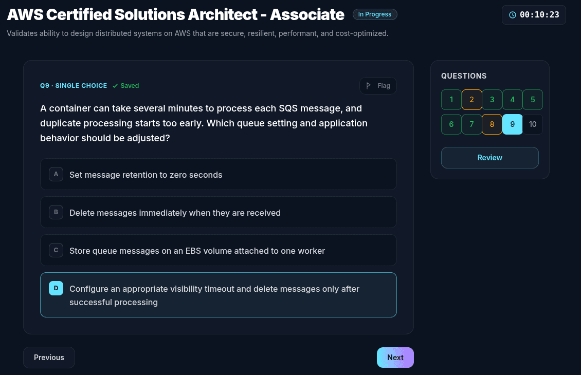 MockSpace practice exam interface